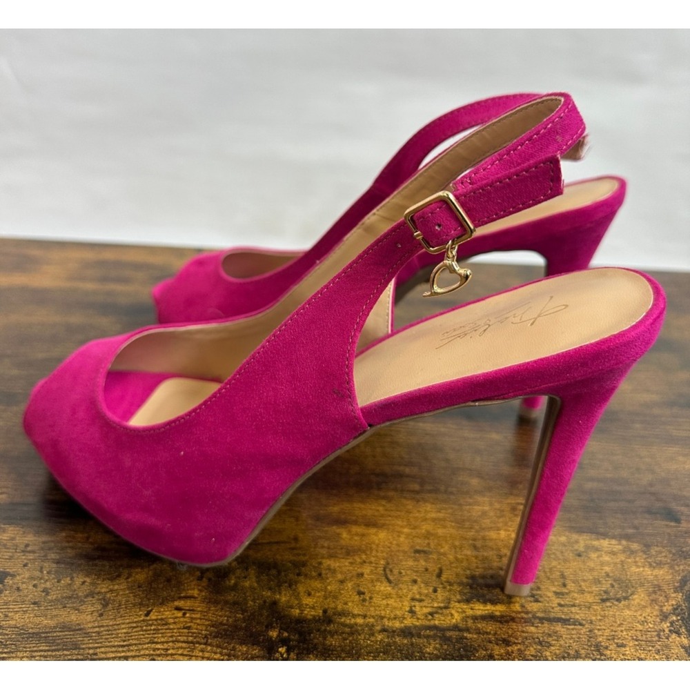 Thalia Sodi Luziaf Fuchsia Pink Faux Suede Pumps Peep Toe Slingback Heels 11 M - Picture 9 of 14